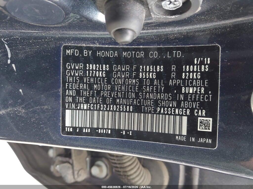 JHMFC1F32JX025580 2018 HONDA CIVIC photo no. 9