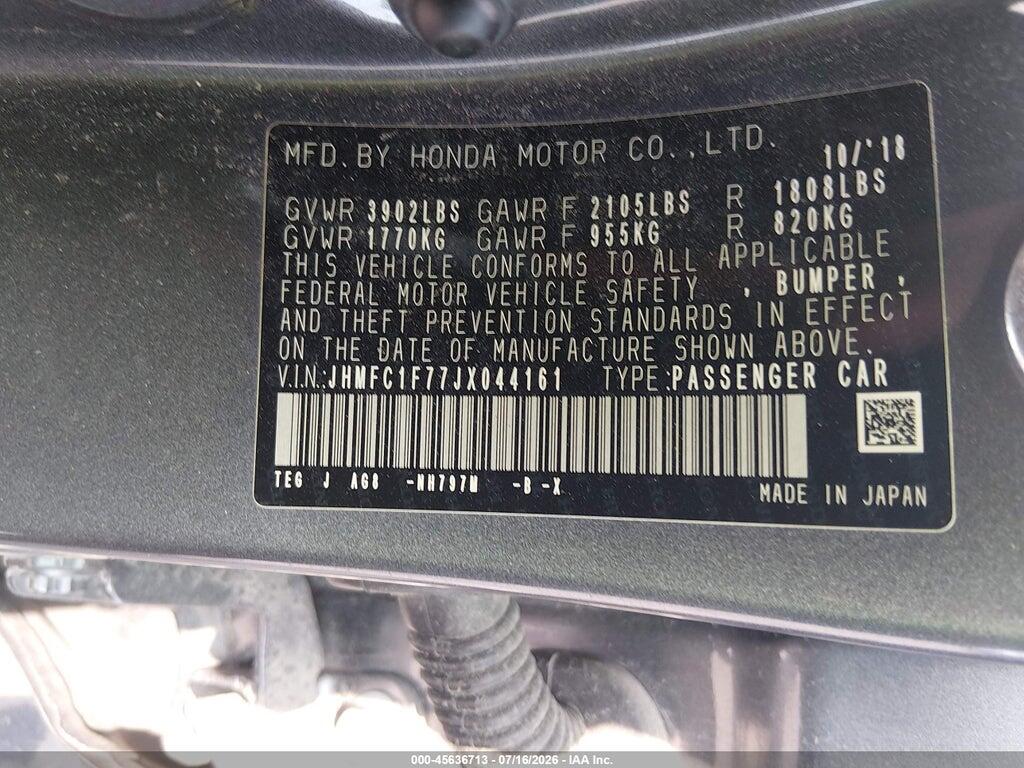 JHMFC1F77JX044161 2018 HONDA CIVIC photo no. 9