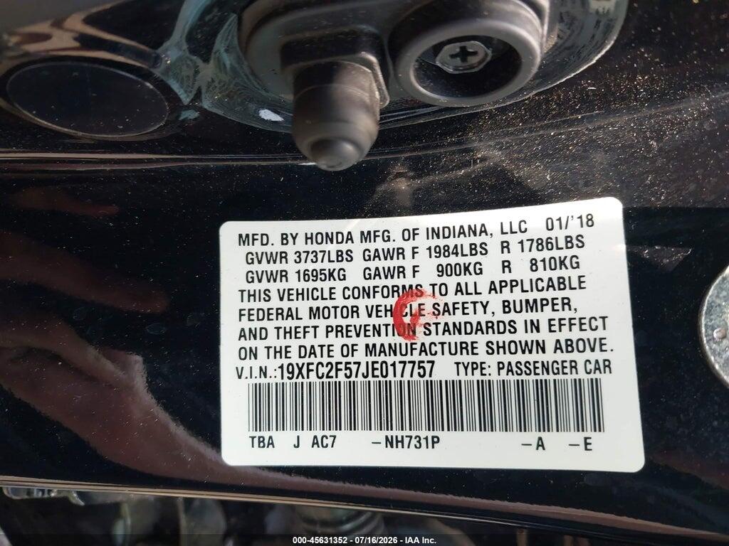 19XFC2F57JE017757 2018 HONDA CIVIC photo no. 9