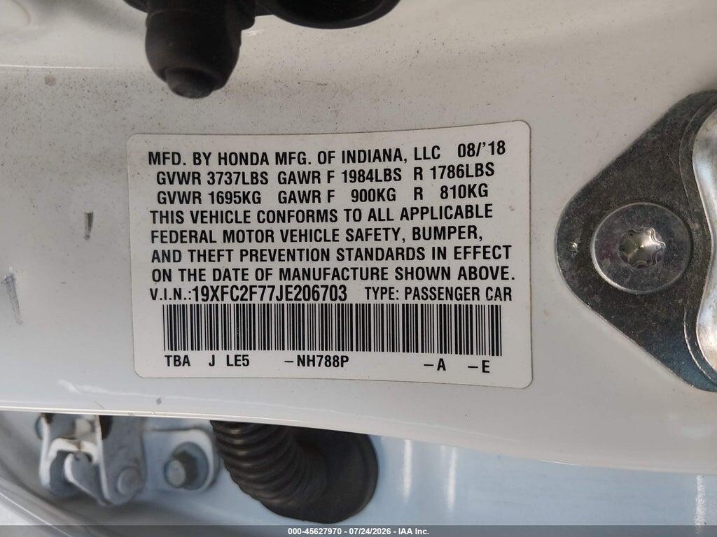 19XFC2F77JE206703 2018 HONDA CIVIC photo no. 9
