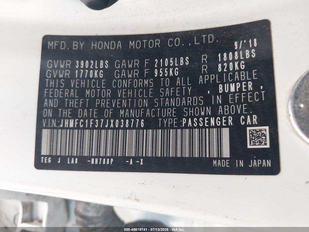 JHMFC1F37JX038776 2018 HONDA CIVIC photo no. 9
