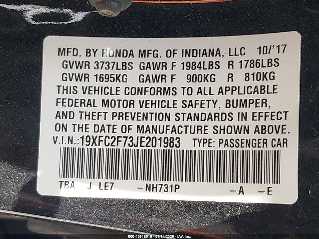 19XFC2F73JE201983 2018 HONDA CIVIC photo no. 9
