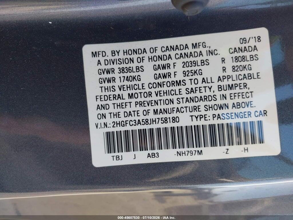 2HGFC3A58JH758180 2018 HONDA CIVIC photo no. 9