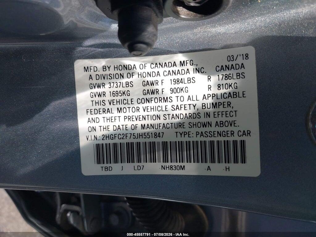 2HGFC2F75JH551847 2018 HONDA CIVIC photo no. 9