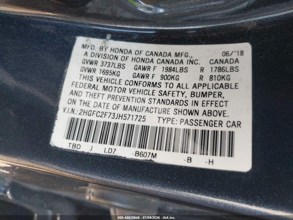 2HGFC2F73JH571725 2018 HONDA CIVIC photo no. 9