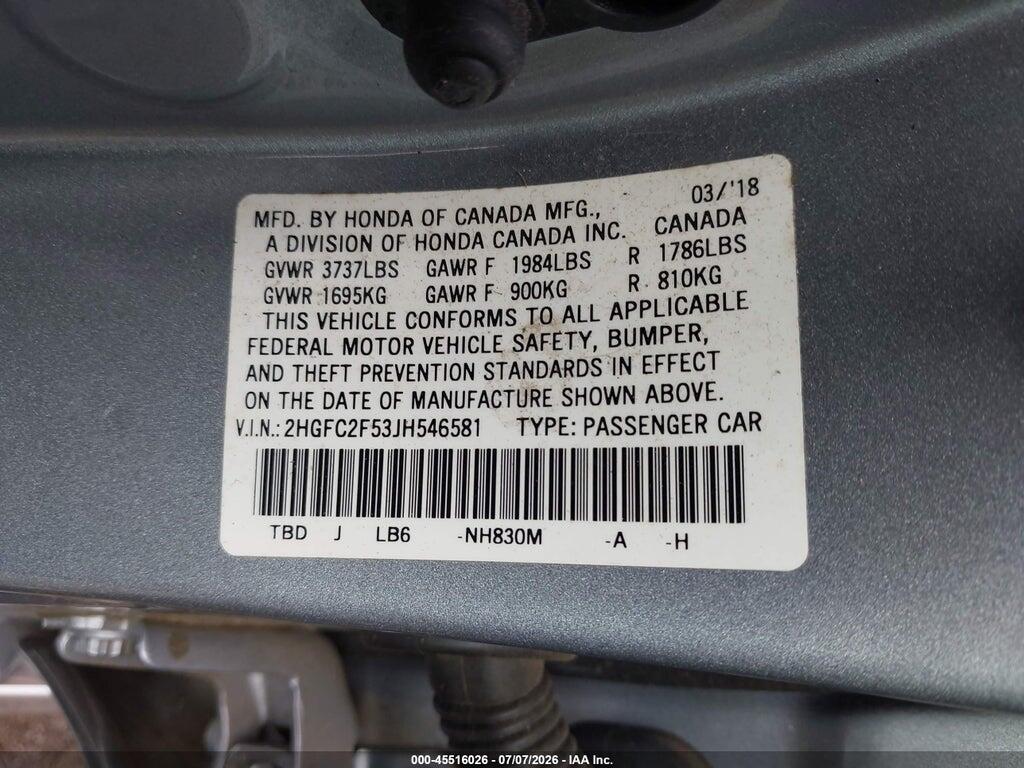 2HGFC2F53JH546581 2018 HONDA CIVIC photo no. 9