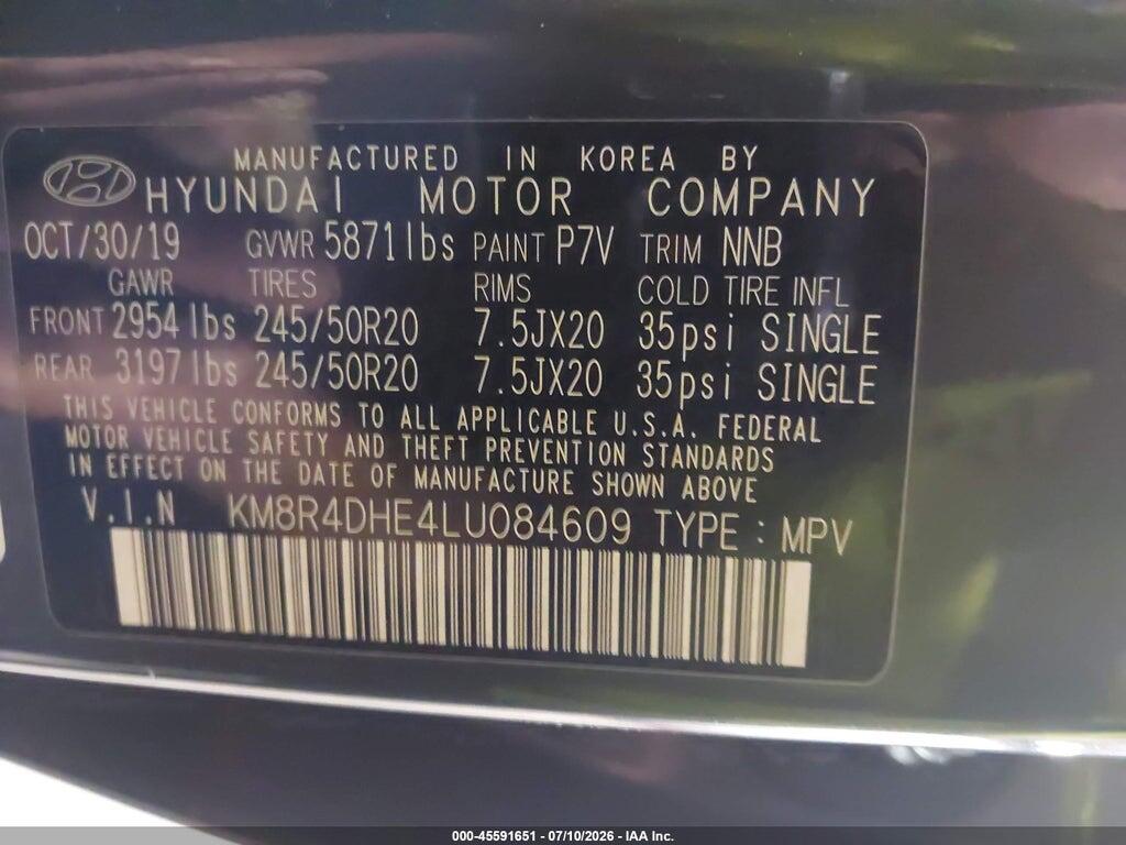 KM8R4DHE4LU084609 2020 HYUNDAI PALISADE photo no. 9
