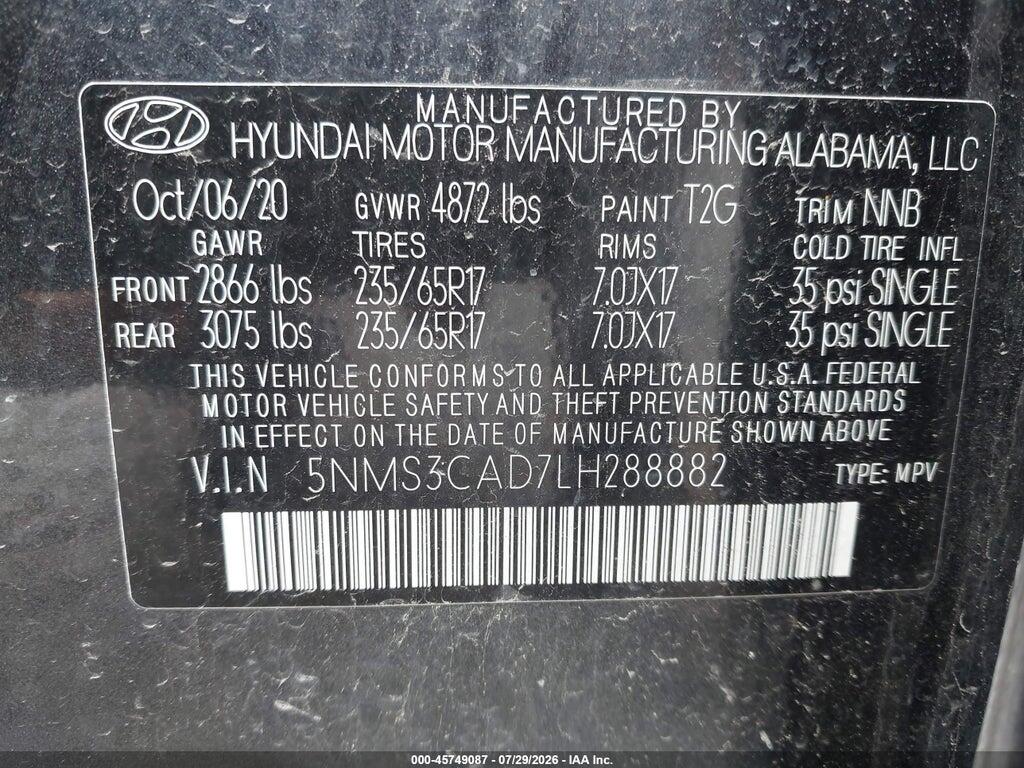 5NMS3CAD7LH288882 2020 HYUNDAI SANTA FE photo no. 9