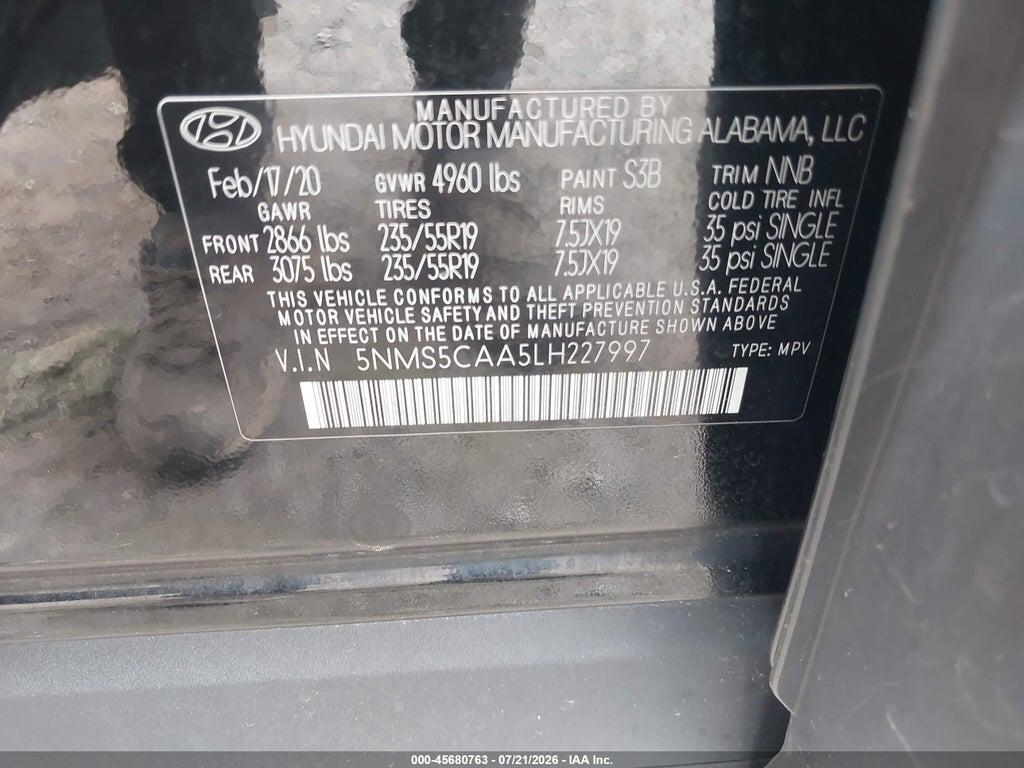 5NMS5CAA5LH227997 2020 HYUNDAI SANTA FE photo no. 9