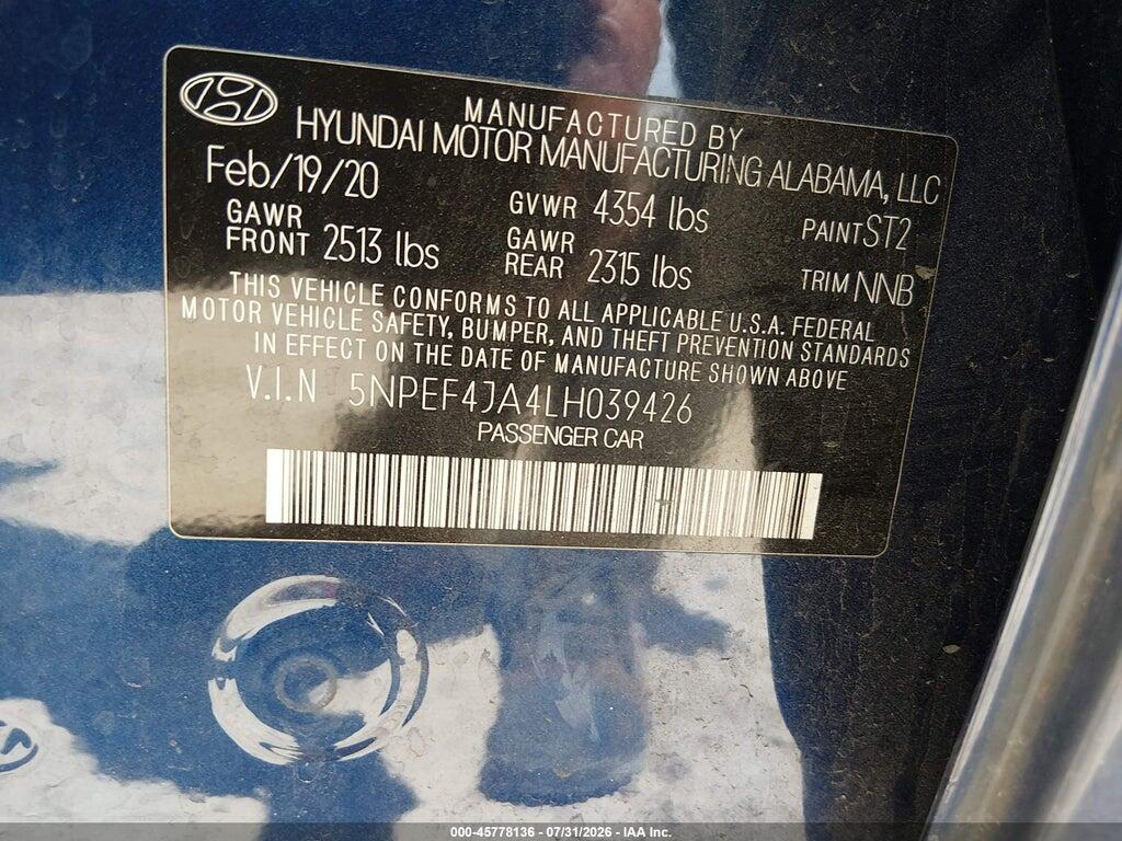 5NPEF4JA4LH039426 2020 HYUNDAI SONATA photo no. 9