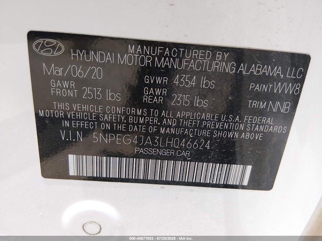 5NPEG4JA3LH046624 2020 HYUNDAI SONATA photo no. 9