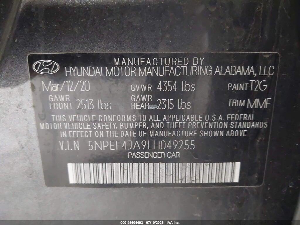 5NPEF4JA9LH049255 2020 HYUNDAI SONATA photo no. 9