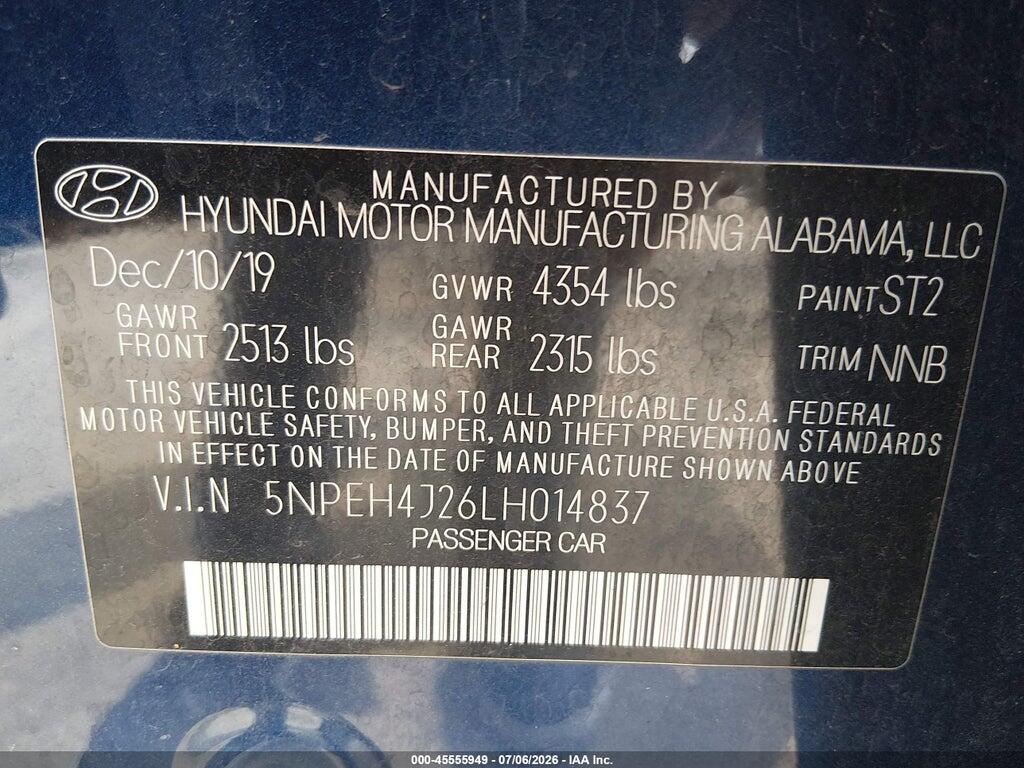 5NPEH4J26LH014837 2020 HYUNDAI SONATA photo no. 9