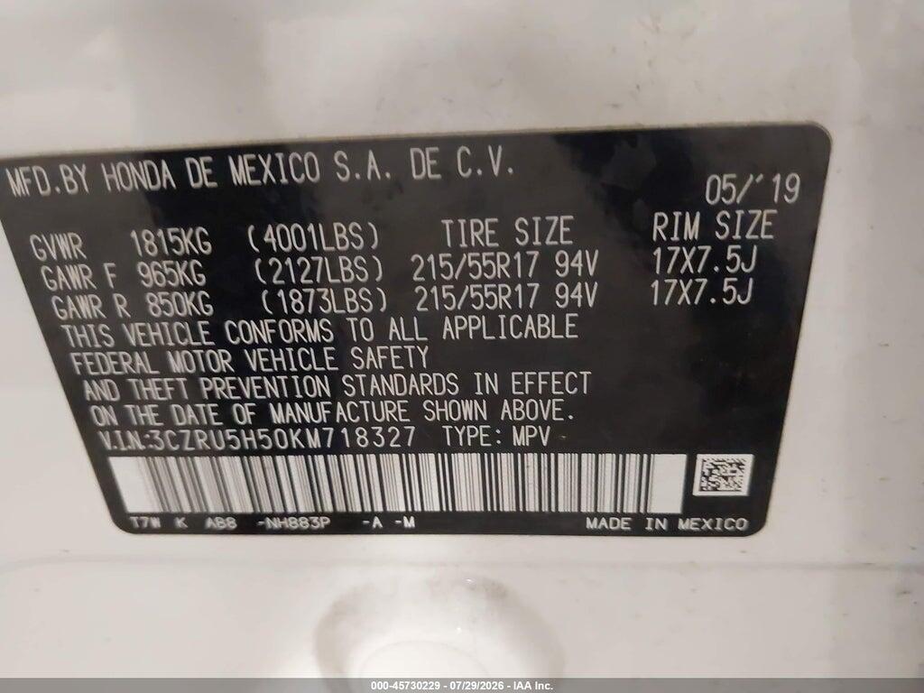 3CZRU5H50KM718327 2019 HONDA HR-V photo no. 9