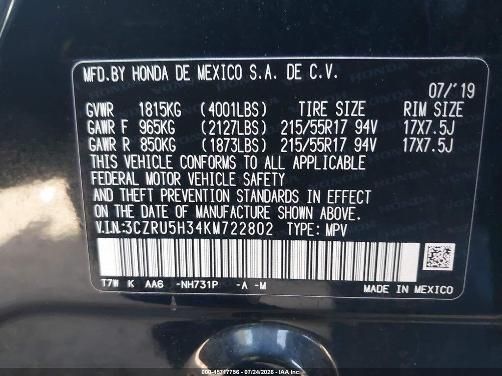 3CZRU5H34KM722802 2019 HONDA HR-V photo no. 9