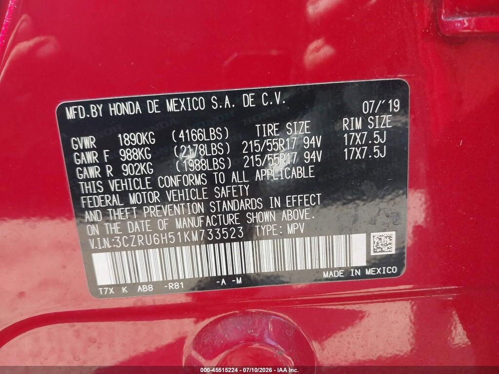 3CZRU6H51KM733523 2019 HONDA HR-V photo no. 9