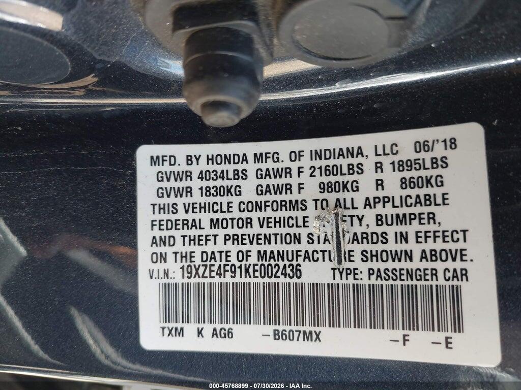 19XZE4F91KE002436 2019 HONDA INSIGHT photo no. 9