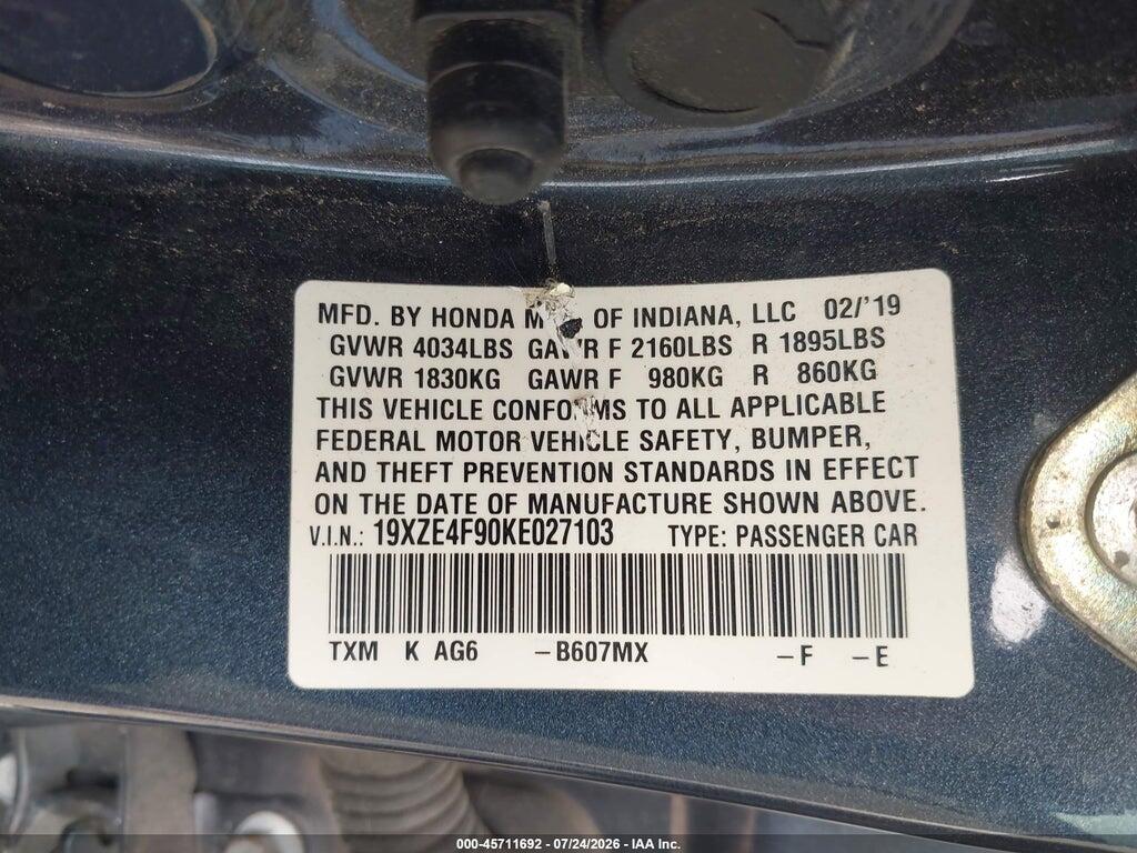 19XZE4F90KE027103 2019 HONDA INSIGHT photo no. 9