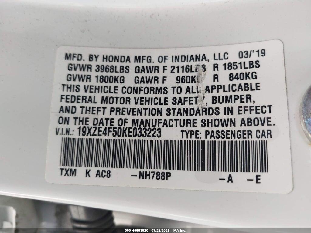 19XZE4F50KE033223 2019 HONDA INSIGHT photo no. 9