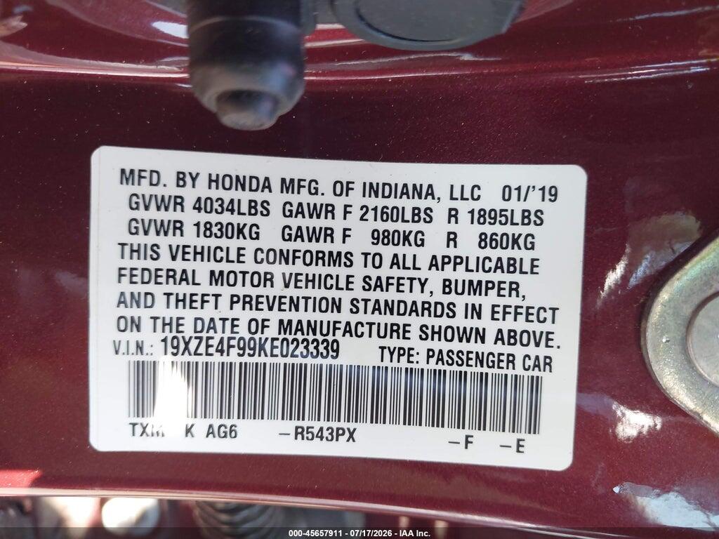 19XZE4F99KE023339 2019 HONDA INSIGHT photo no. 9