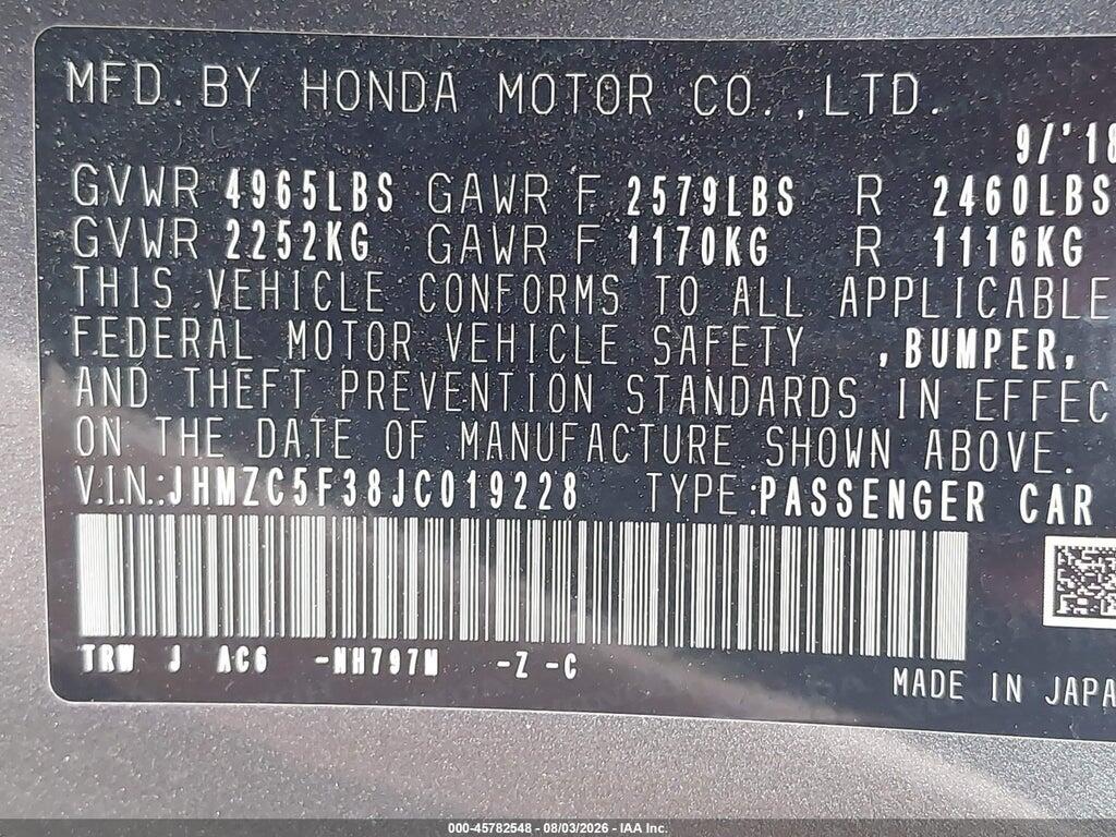 JHMZC5F38JC019228 2018 HONDA CLARITY PLUG-IN HYBRID photo no. 9