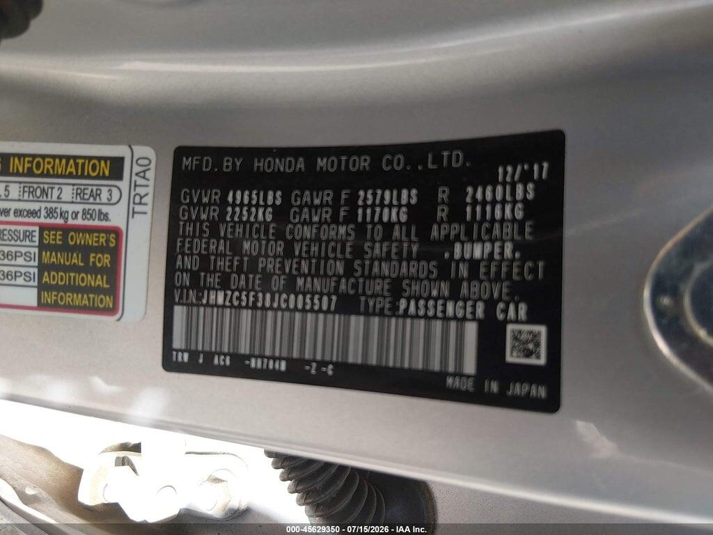 JHMZC5F38JC005507 2018 HONDA CLARITY PLUG-IN HYBRID photo no. 9