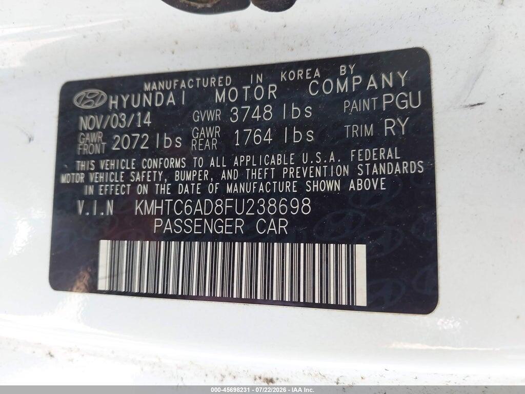 KMHTC6AD8FU238698 2015 HYUNDAI VELOSTER photo no. 9