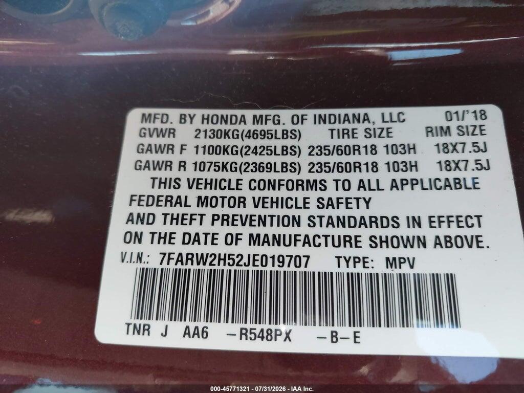 7FARW2H52JE019707 2018 HONDA CR-V photo no. 9
