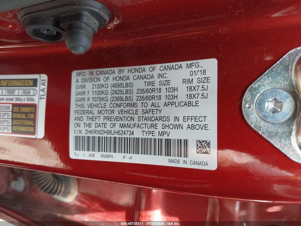 2HKRW2H96JH624734 2018 HONDA CR-V photo no. 9