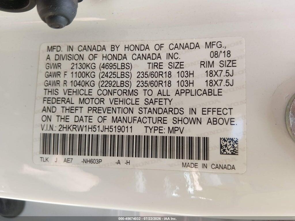 2HKRW1H51JH519011 2018 HONDA CR-V photo no. 9