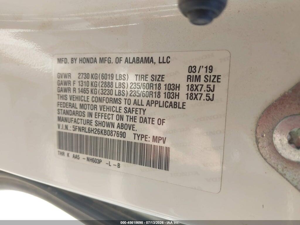 5FNRL6H26KB087690 2019 HONDA ODYSSEY photo no. 9