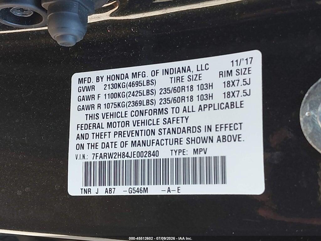 7FARW2H84JE002840 2018 HONDA CR-V photo no. 9