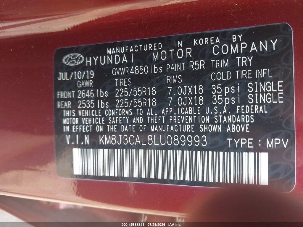 KM8J3CAL8LU089993 2020 HYUNDAI TUCSON photo no. 9