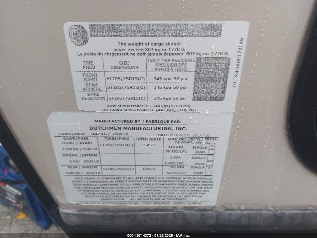 47CTS5P28DK172149 2013 DUTCHMEN KODIAK 263RLSL TRAVEL TRAILER photo no. 9