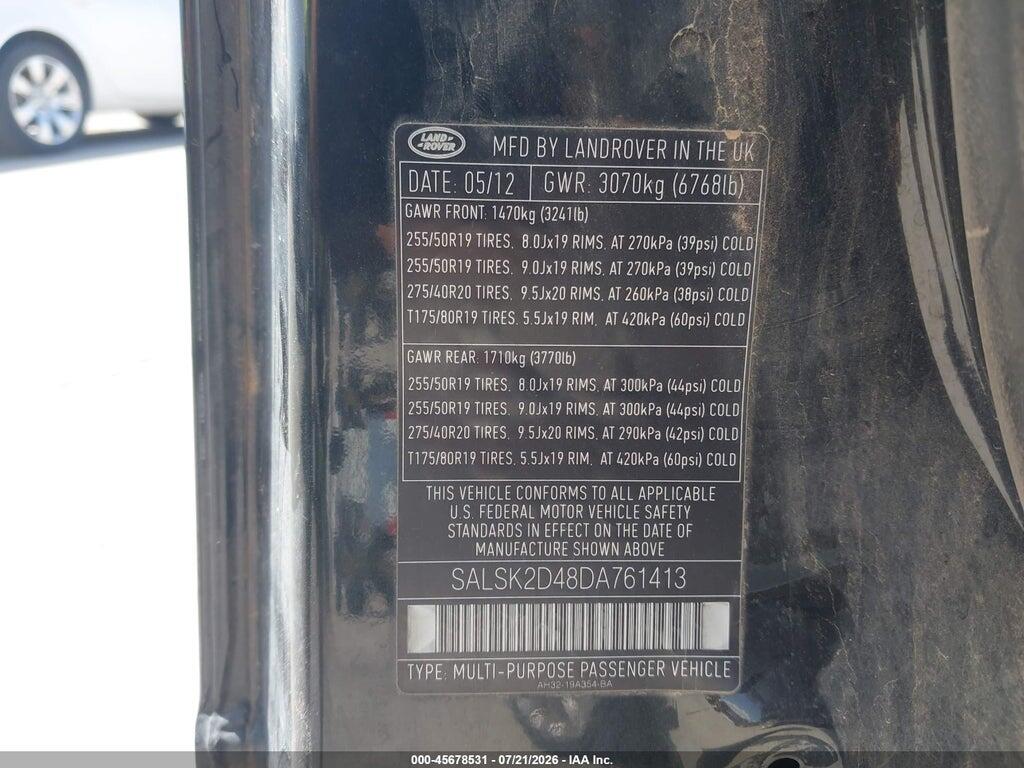 SALSK2D48DA761413 2013 LAND ROVER RANGE ROVER SPORT photo no. 9