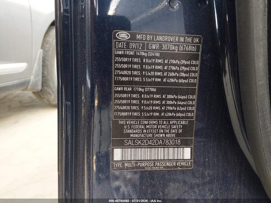 SALSK2D42DA783018 2013 LAND ROVER RANGE ROVER SPORT photo no. 9