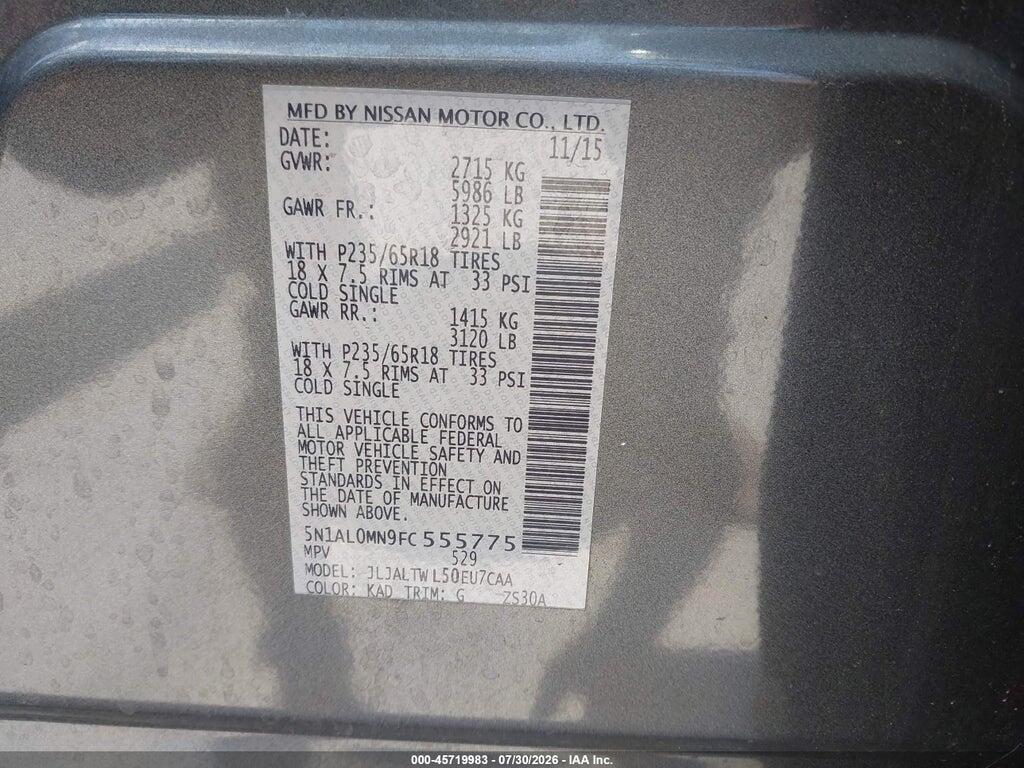 5N1AL0MN9FC555775 2015 INFINITI QX60 photo no. 9