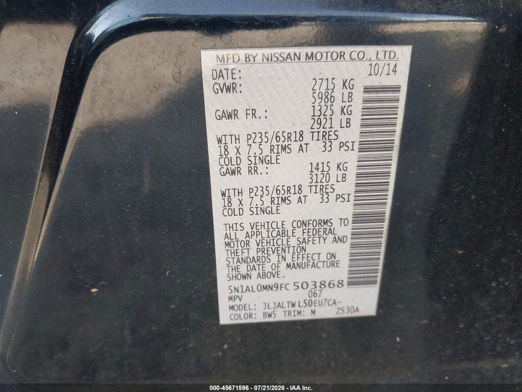 5N1AL0MN9FC503868 2015 INFINITI QX60 photo no. 9