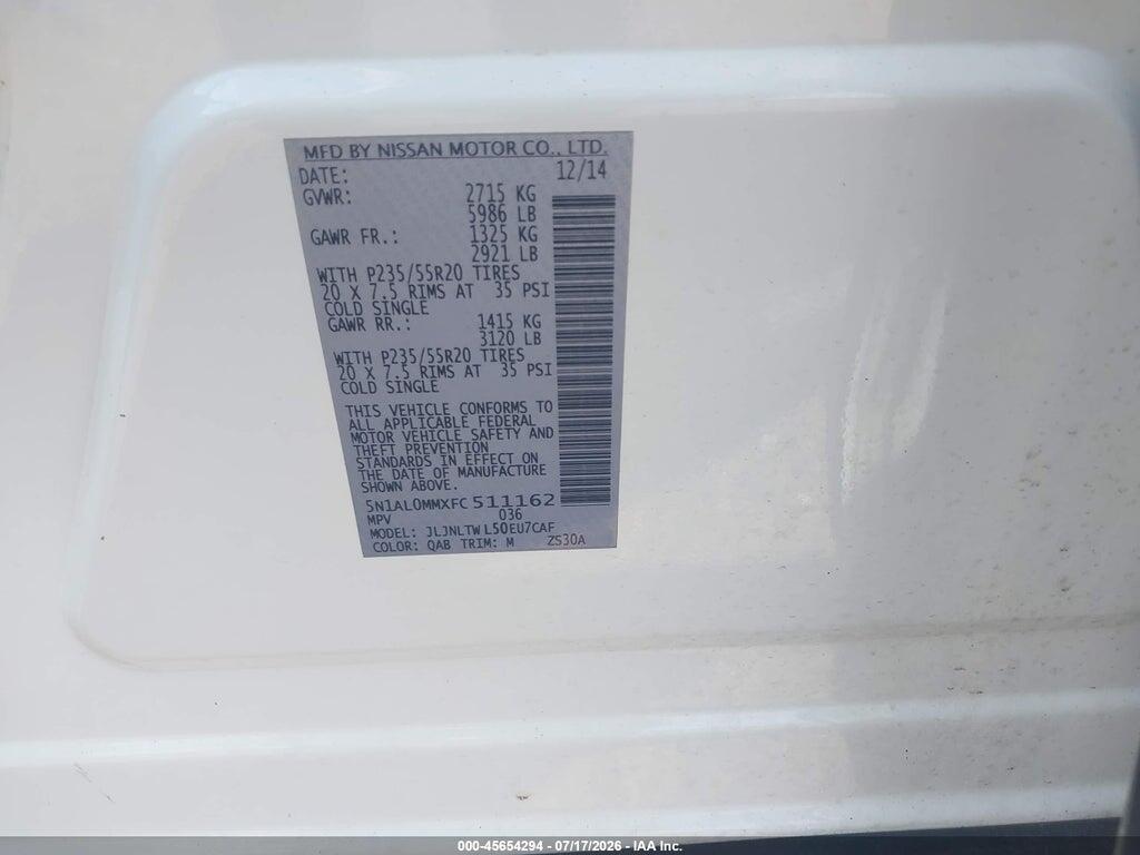 5N1AL0MMXFC511162 2015 INFINITI QX60 photo no. 9