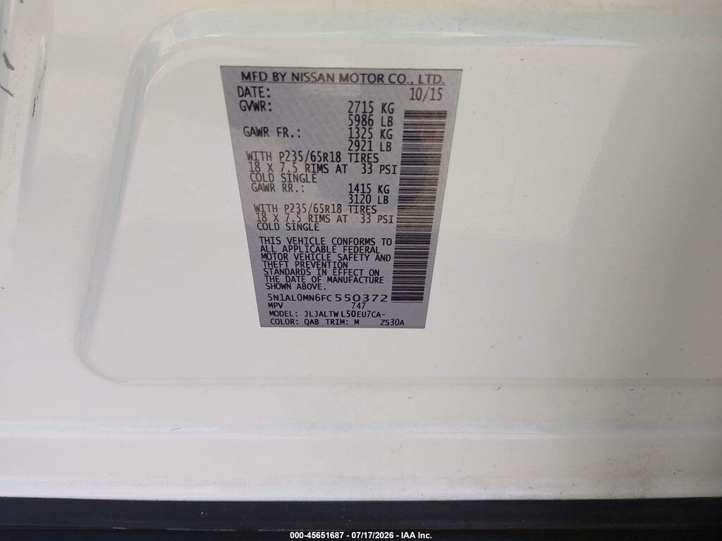 5N1AL0MN6FC550372 2015 INFINITI QX60 photo no. 9