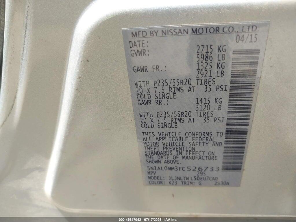 5N1AL0MM3FC526733 2015 INFINITI QX60 photo no. 9