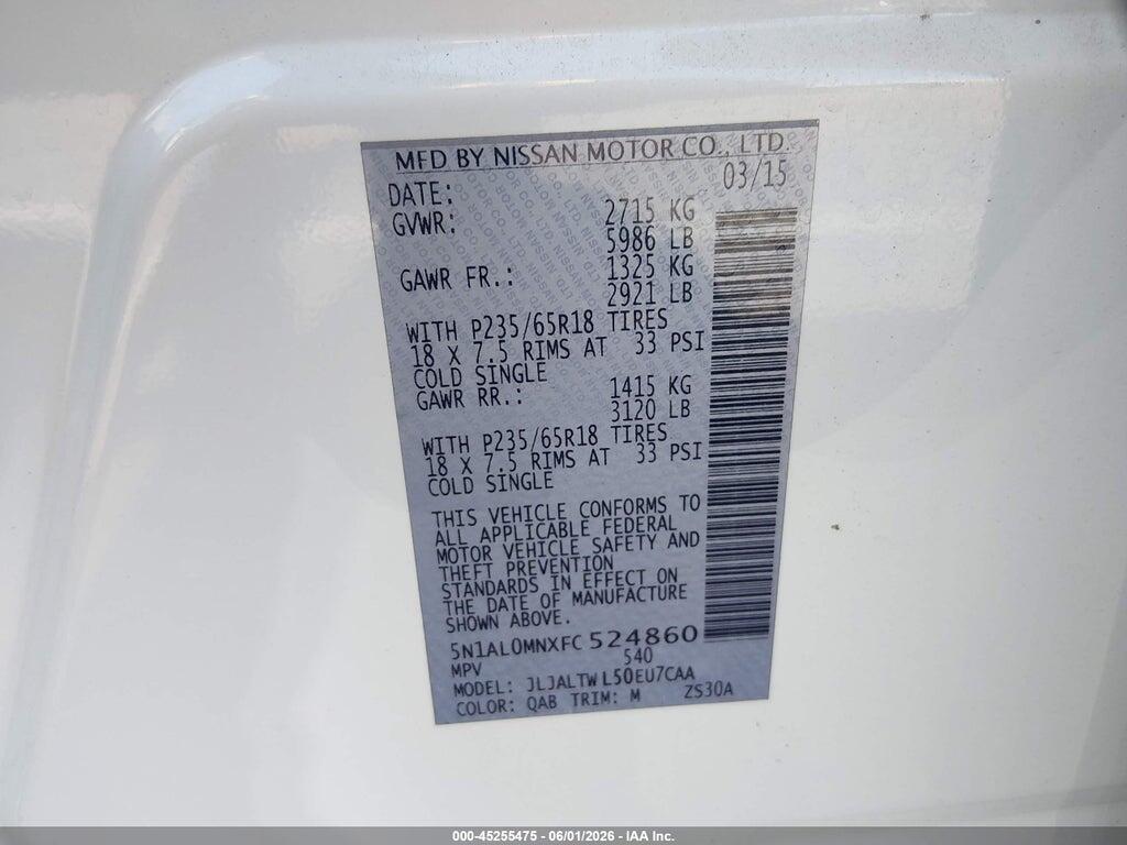 5N1AL0MNXFC524860 2015 INFINITI QX60 photo no. 9