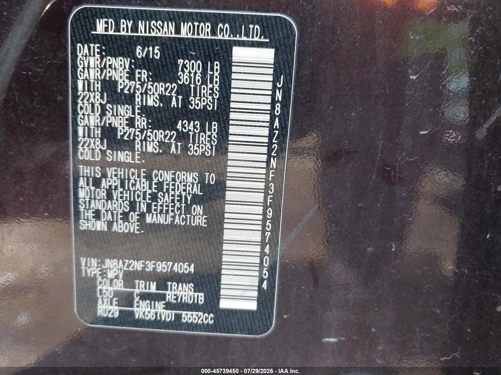 JN8AZ2NF3F9574054 2015 INFINITI QX80 photo no. 9