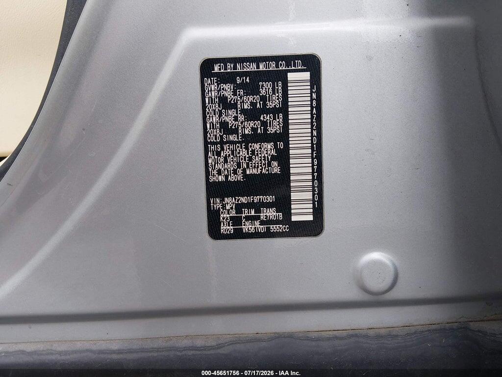 JN8AZ2ND1F9770301 2015 INFINITI QX80 photo no. 9