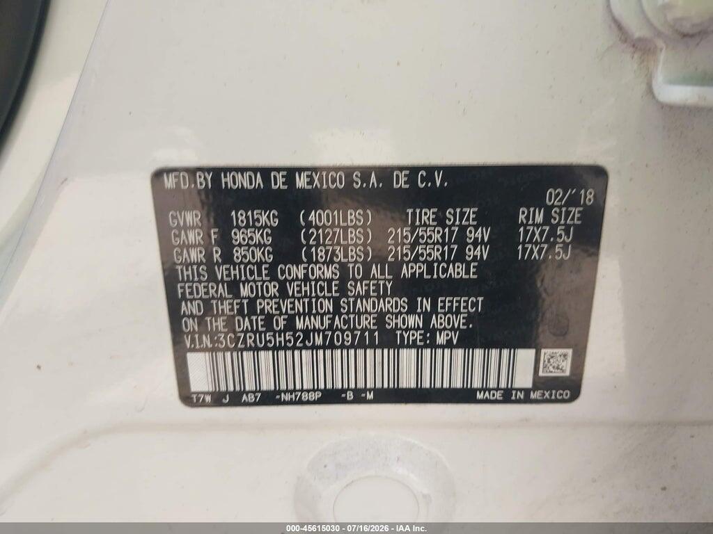 3CZRU5H52JM709711 2018 HONDA HR-V photo no. 9
