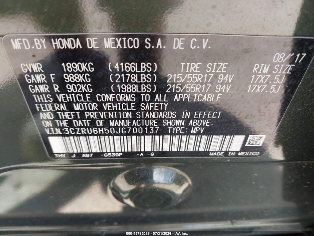 3CZRU6H50JG700137 2018 HONDA HR-V photo no. 9