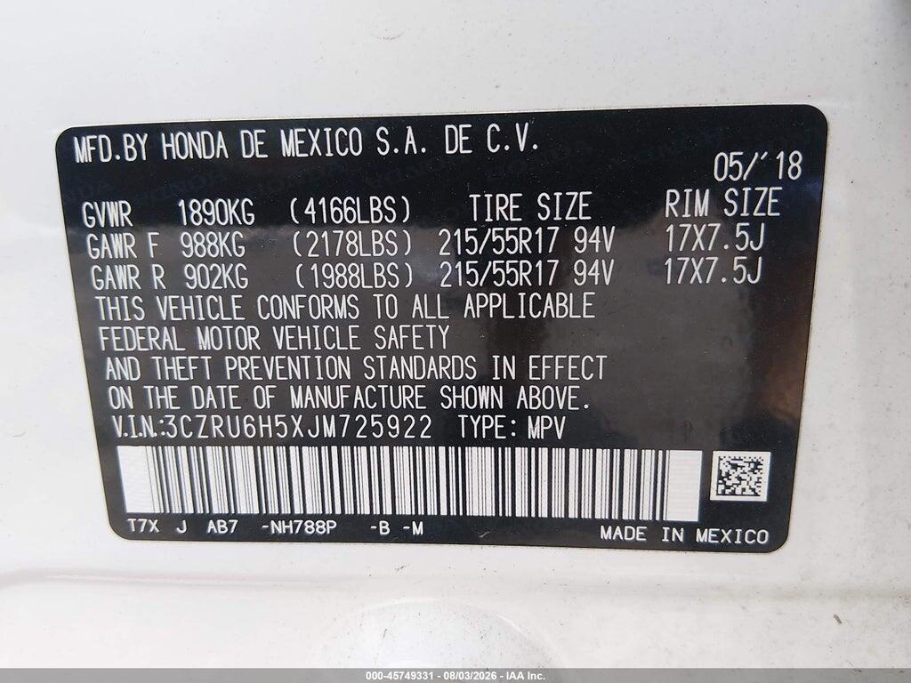 3CZRU6H5XJM725922 2018 HONDA HR-V photo no. 9