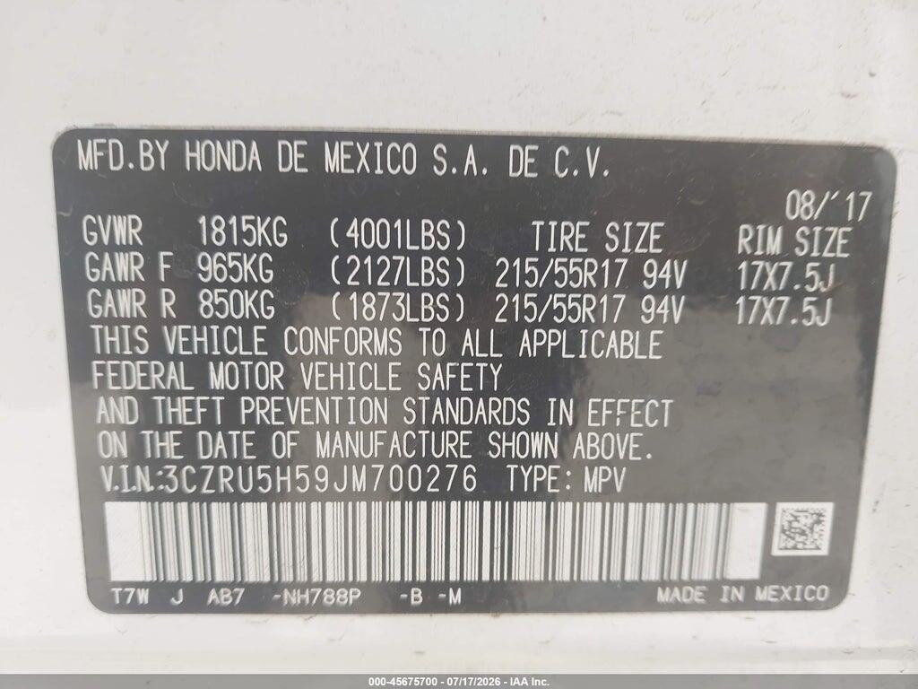 3CZRU5H59JM700276 2018 HONDA HR-V photo no. 9