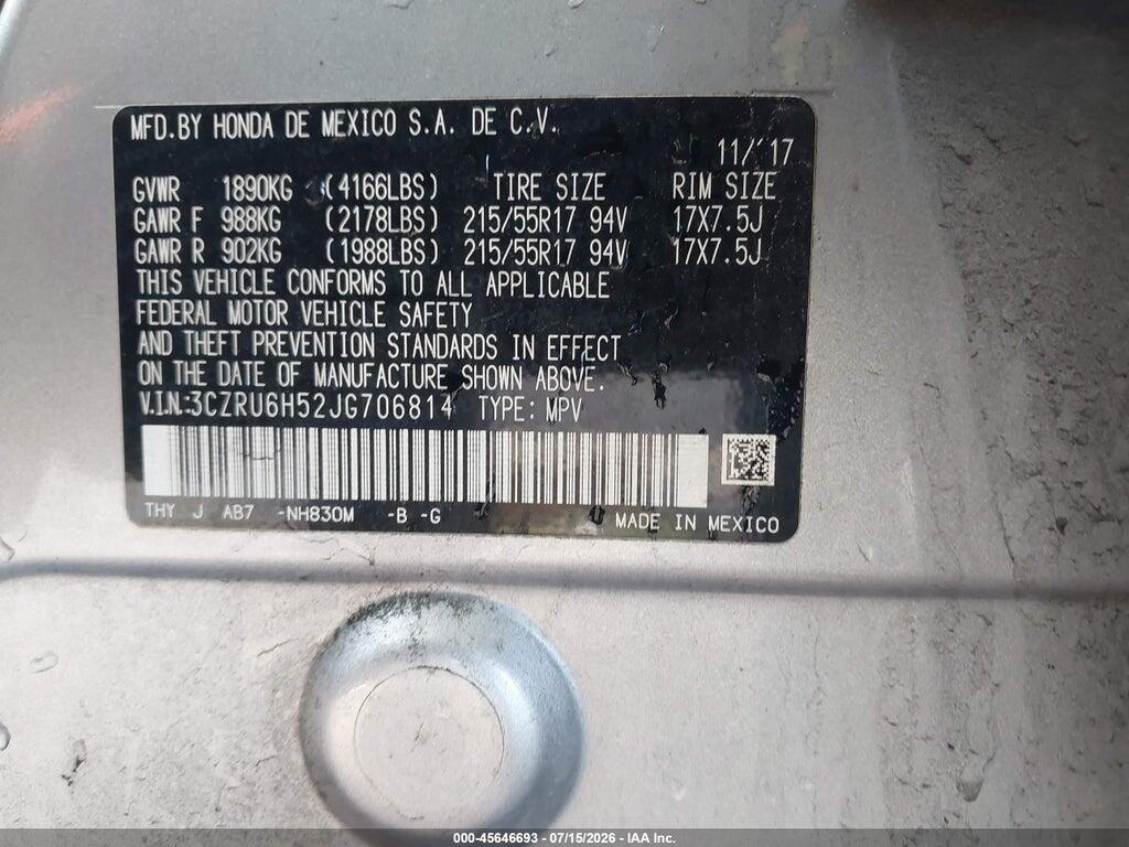 3CZRU6H52JG706814 2018 HONDA HR-V photo no. 9