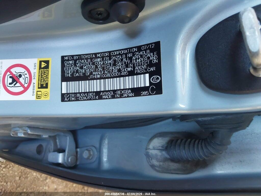 JTHBW1GG8D2001485 2013 LEXUS ES 300H photo no. 9